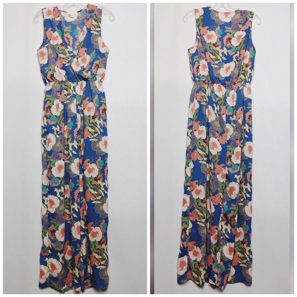 Monteau Blue Floral Wrap Front Jumper Sz L Lined Cottagecore Romantic Garden